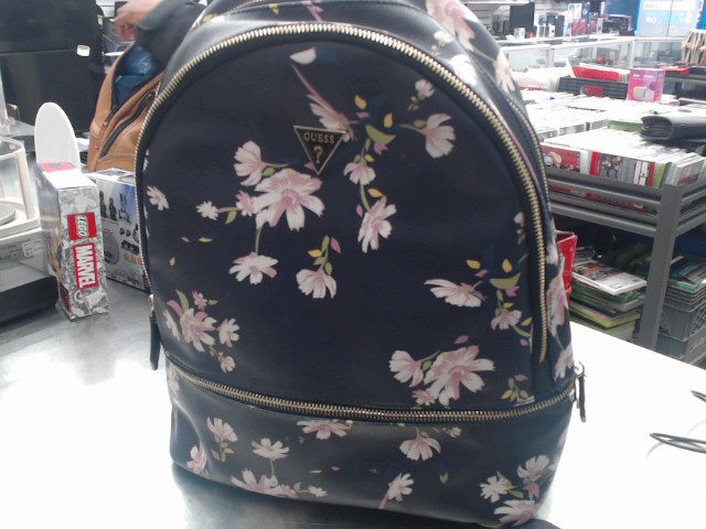 Sac a dos cuir bleu avec fleurs rose