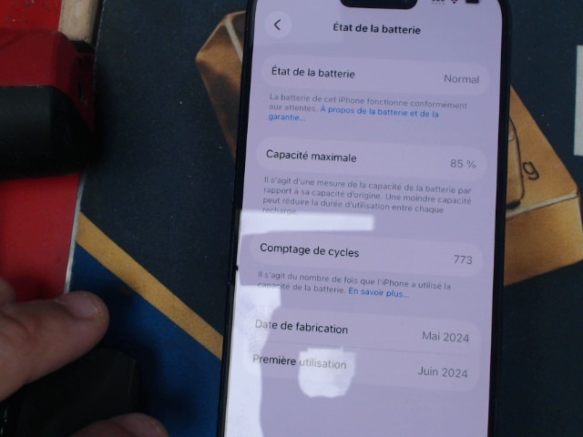 Iphone 15 pro 128gb 85% batterie