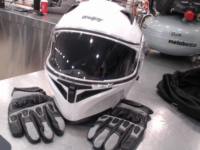Casque de moto blanc neuf + gant